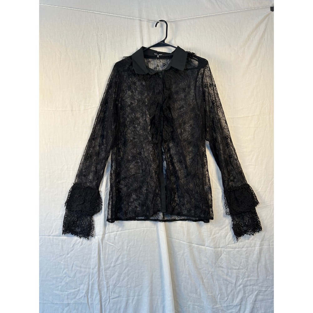 NWT Fashion Nova Black Lace Ruffle Button Down‎ Shirt Plus Size 2X #2266
